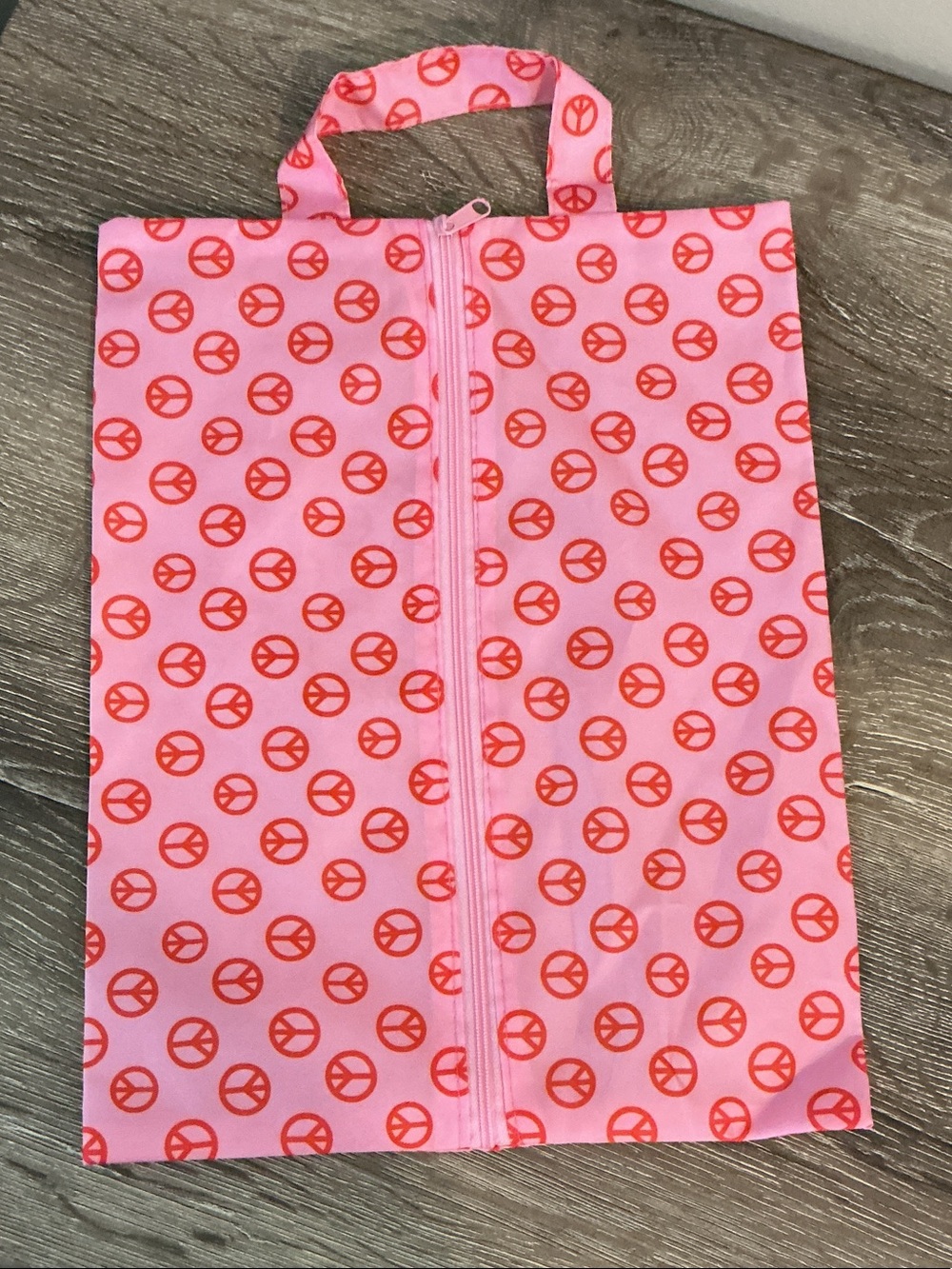 Pink with Orange Peace Sign Zipper Tote Shoe Bag with Handle Travel 10x13 NWOT